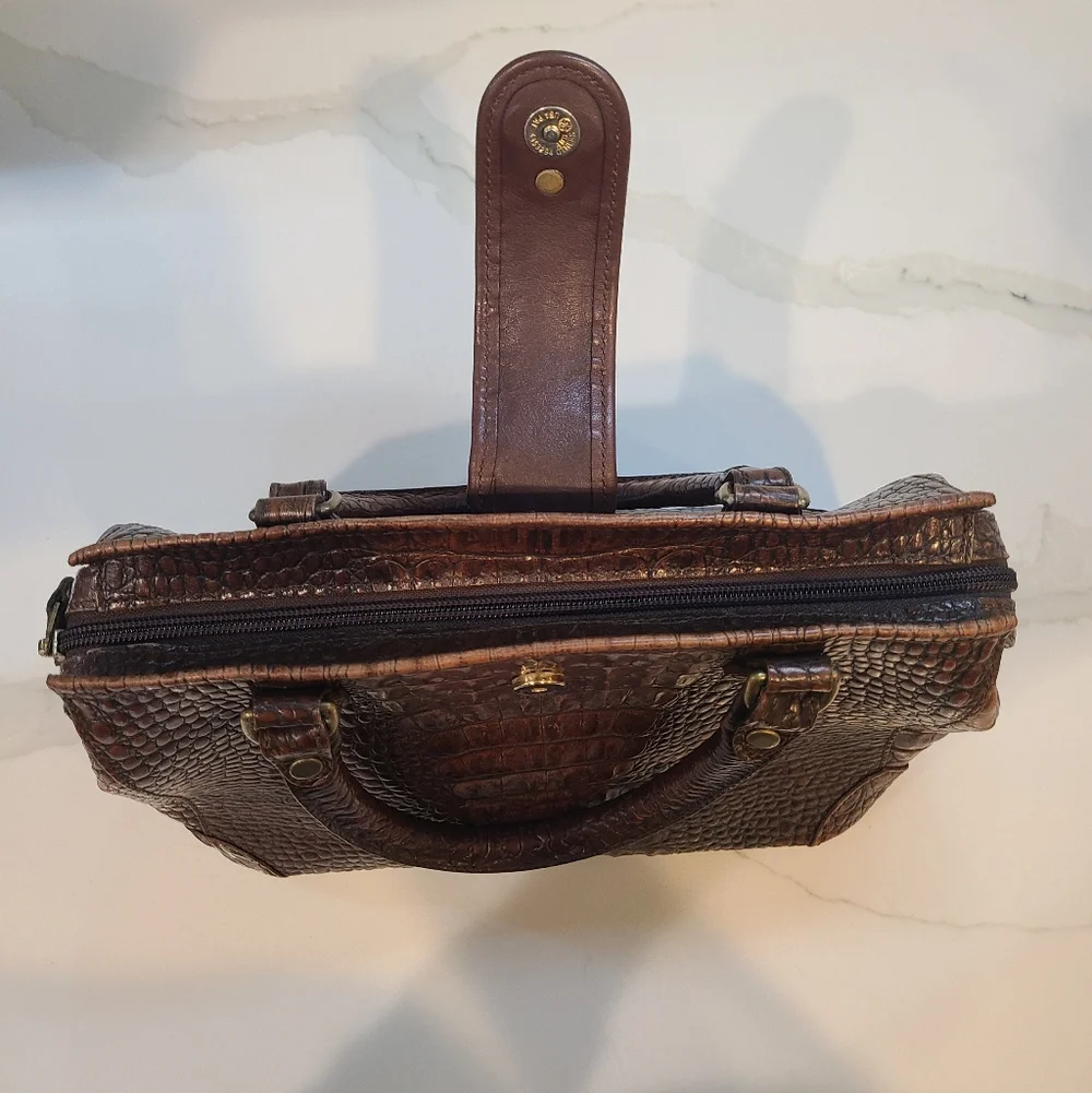 Brahmin Rich Brown Crocodile-Embossed Satchel